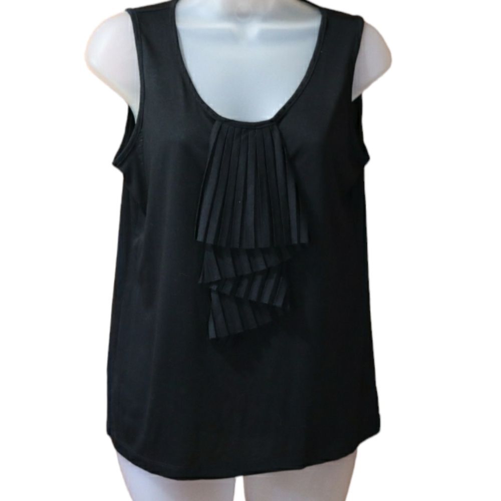 Talbots Black Ruffle Tank Top Medium NWT Pleated Yoke Summer Layering Top
